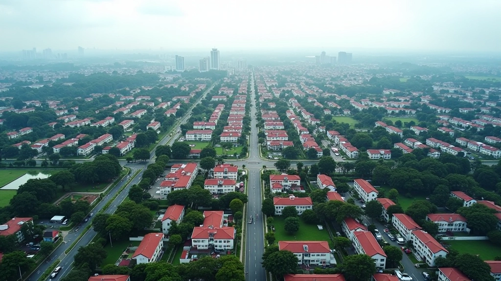 Aerial drone view of urban development showing residential expansion and modern city growth infrastructure
