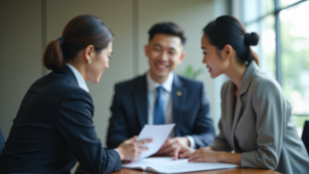 Banker in formal business attire meeting with client discussing mortgage options and loan terms